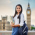 Firefly create a study in UK poster with Indian girl holding books and bag. girl should wear the whi (1)